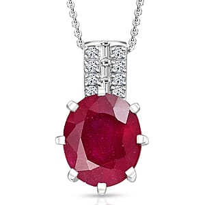 D'Joy Niassa Ruby (FF) and Moissanite 8.00 ctw Crown Pendant Necklace in Rhodium Over Sterling Silver 20 Inches 
