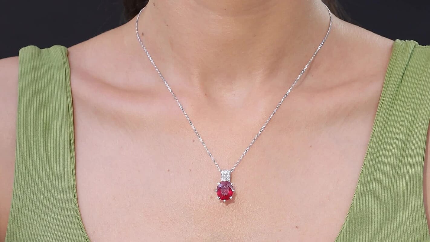 D'Joy Niassa Ruby (FF), Moissanite Pendant Necklace (20 Inches) in Rhodium Over Sterling Silver 8.00 ctw