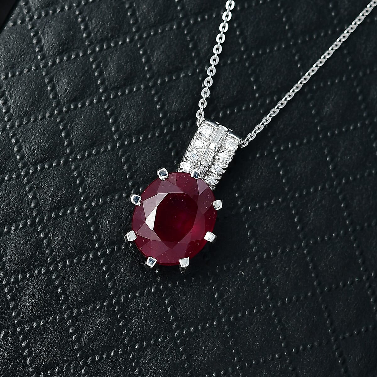 D'Joy Niassa Ruby (FF), Moissanite Pendant Necklace (20 Inches) in Rhodium Over Sterling Silver 8.00 ctw image number 1