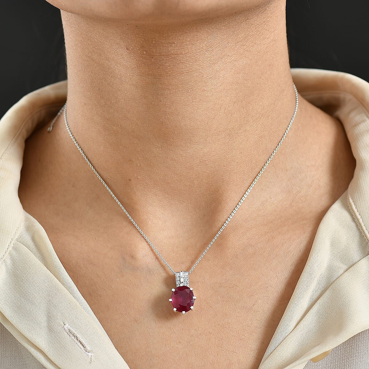 D'Joy Niassa Ruby (FF), Moissanite Pendant Necklace (20 Inches) in Rhodium Over Sterling Silver 8.00 ctw image number 2