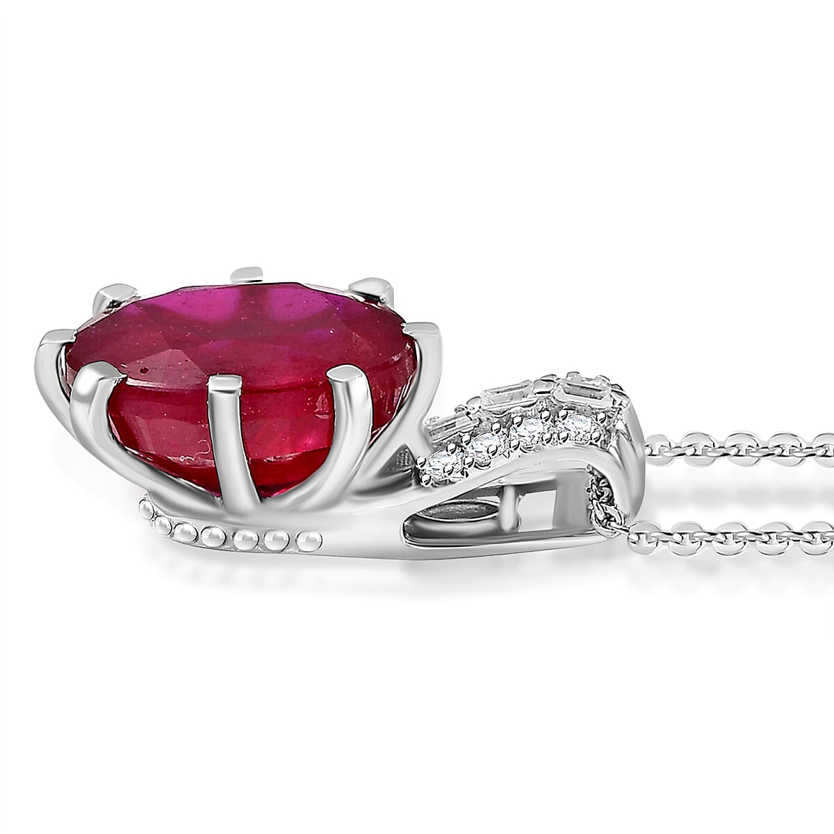 D'Joy Niassa Ruby (FF), Moissanite Pendant Necklace (20 Inches) in Rhodium Over Sterling Silver 8.00 ctw image number 3