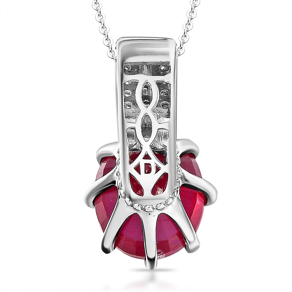 D'Joy Niassa Ruby (FF), Moissanite Pendant Necklace (20 Inches) in Rhodium Over Sterling Silver 8.00 ctw image number 4