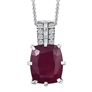 D'Joy Niassa Ruby (FF) and Moissanite 9.15 ctw Pendant Necklace in Rhodium Over Sterling Silver 20 Inches 