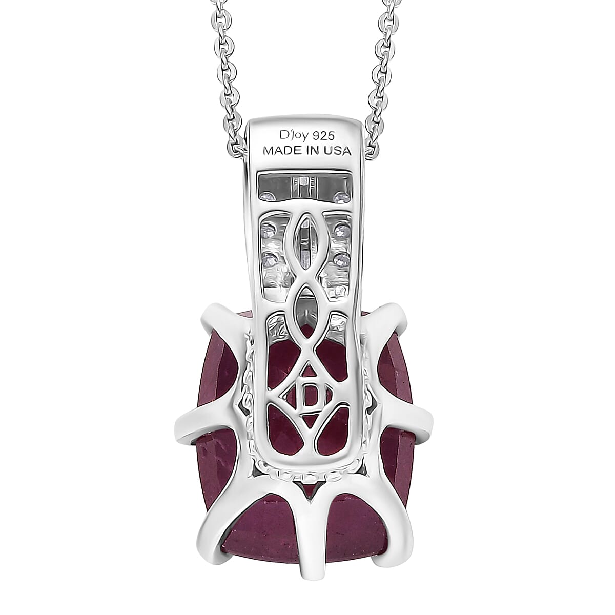 D'Joy Niassa Ruby (FF) and Moissanite 9.15 ctw Crown Pendant Necklace in Rhodium Over Sterling Silver 20 Inches