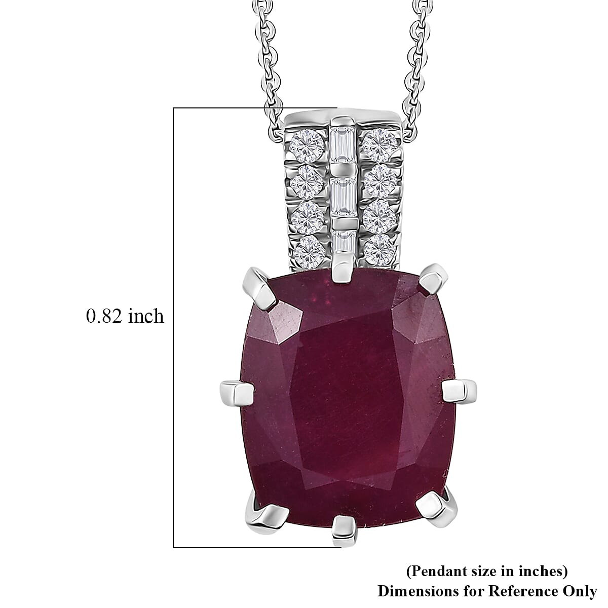 D'Joy Niassa Ruby (FF) and Moissanite 9.15 ctw Crown Pendant Necklace in Rhodium Over Sterling Silver 20 Inches