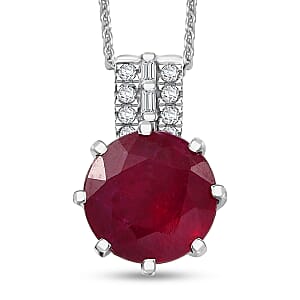D'Joy Niassa Ruby (FF) and Moissanite 7.80 ctw Crown Pendant Necklace in Rhodium Over Sterling Silver 20 Inches 
