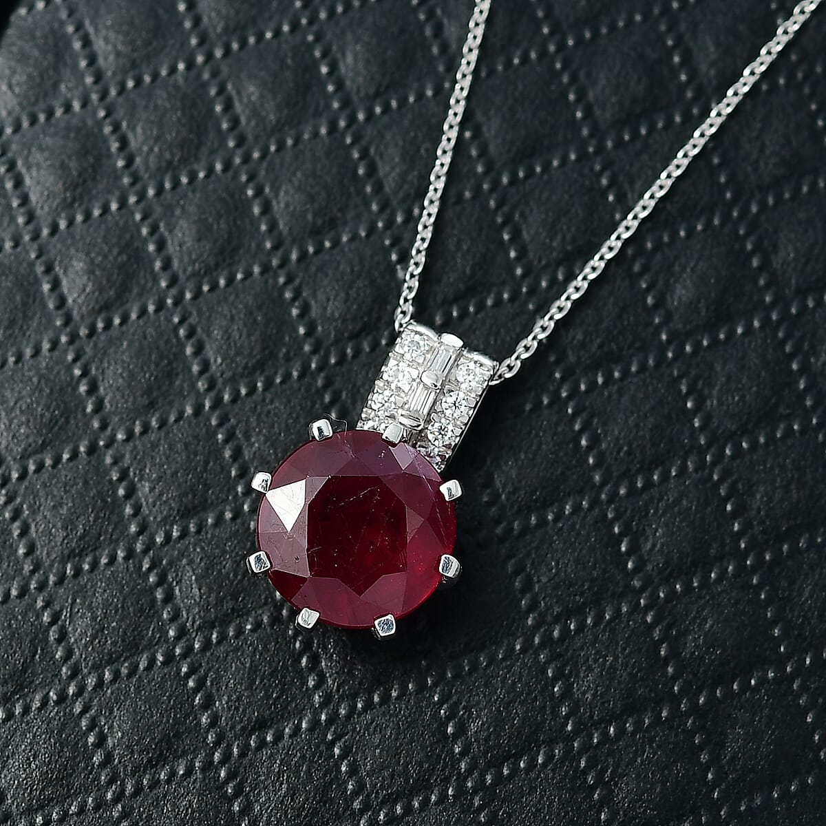 D'Joy Niassa Ruby (FF) and Moissanite 7.80 ctw Crown Pendant Necklace in Rhodium Over Sterling Silver 20 Inches  image number 1