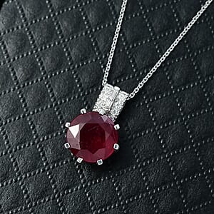 D'Joy Niassa Ruby (FF) and Moissanite 7.80 ctw Crown Pendant Necklace in Rhodium Over Sterling Silver 20 Inches 