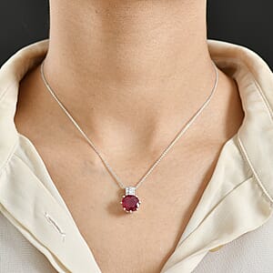 D'Joy Niassa Ruby (FF) and Moissanite 7.80 ctw Crown Pendant Necklace in Rhodium Over Sterling Silver 20 Inches 