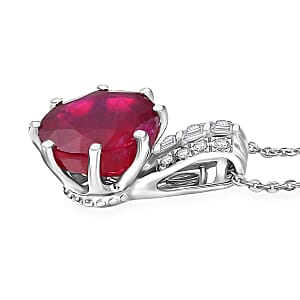 D'Joy Niassa Ruby (FF) and Moissanite 7.80 ctw Crown Pendant Necklace in Rhodium Over Sterling Silver 20 Inches 