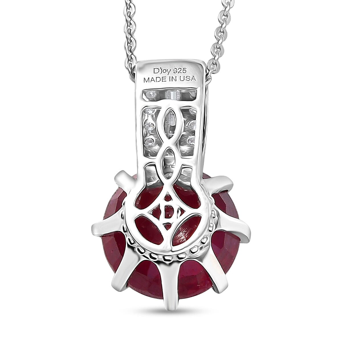 D'Joy Niassa Ruby (FF) and Moissanite 7.80 ctw Crown Pendant Necklace in Rhodium Over Sterling Silver 20 Inches  image number 4