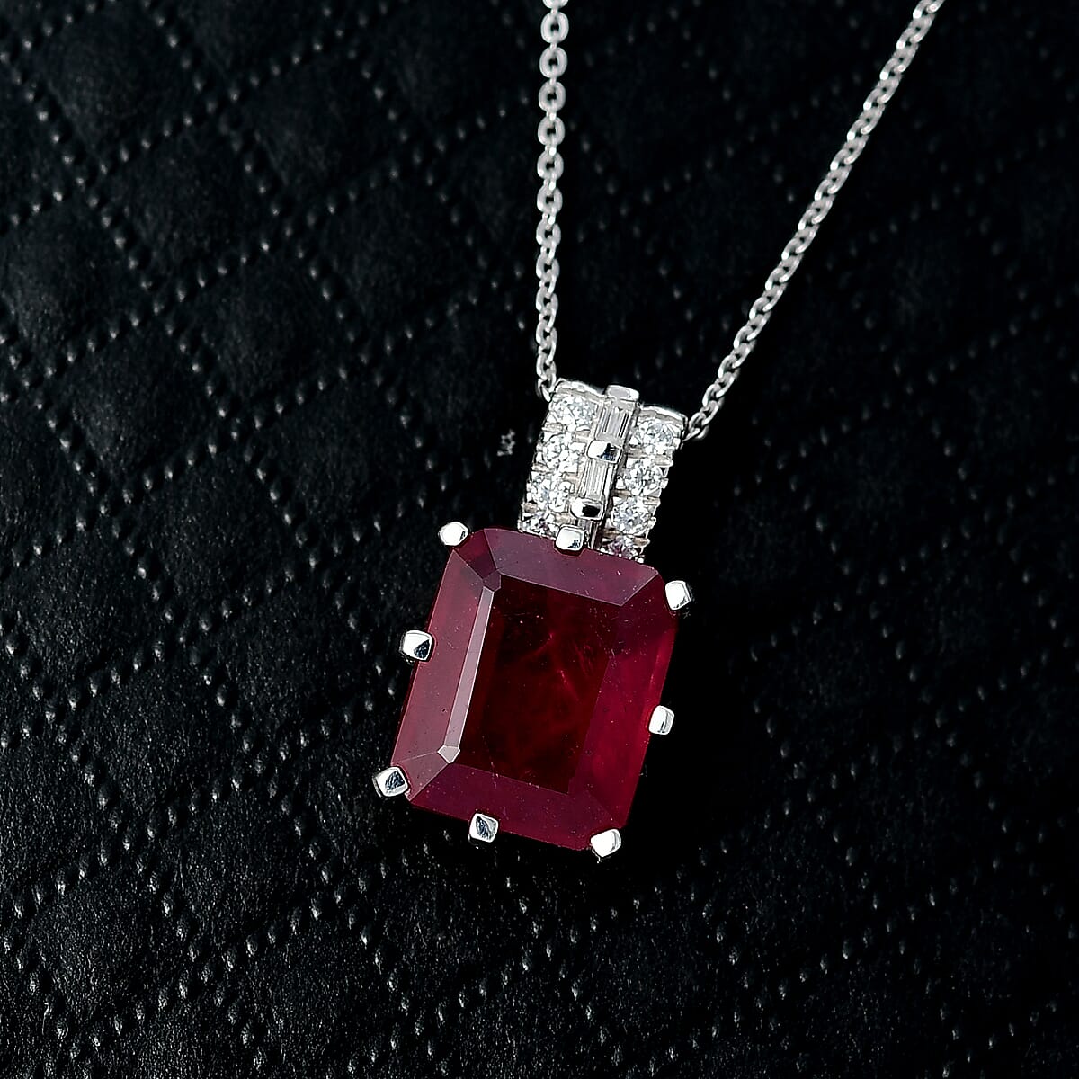 D'Joy Niassa Ruby (FF) and Moissanite 8.50 ctw Crown Pendant Necklace in Rhodium Over Sterling Silver 20 Inches  image number 1