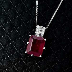 D'Joy Niassa Ruby (FF) and Moissanite 8.50 ctw Crown Pendant Necklace in Rhodium Over Sterling Silver 20 Inches 