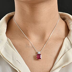 D'Joy Niassa Ruby (FF) and Moissanite 8.50 ctw Crown Pendant Necklace in Rhodium Over Sterling Silver 20 Inches 