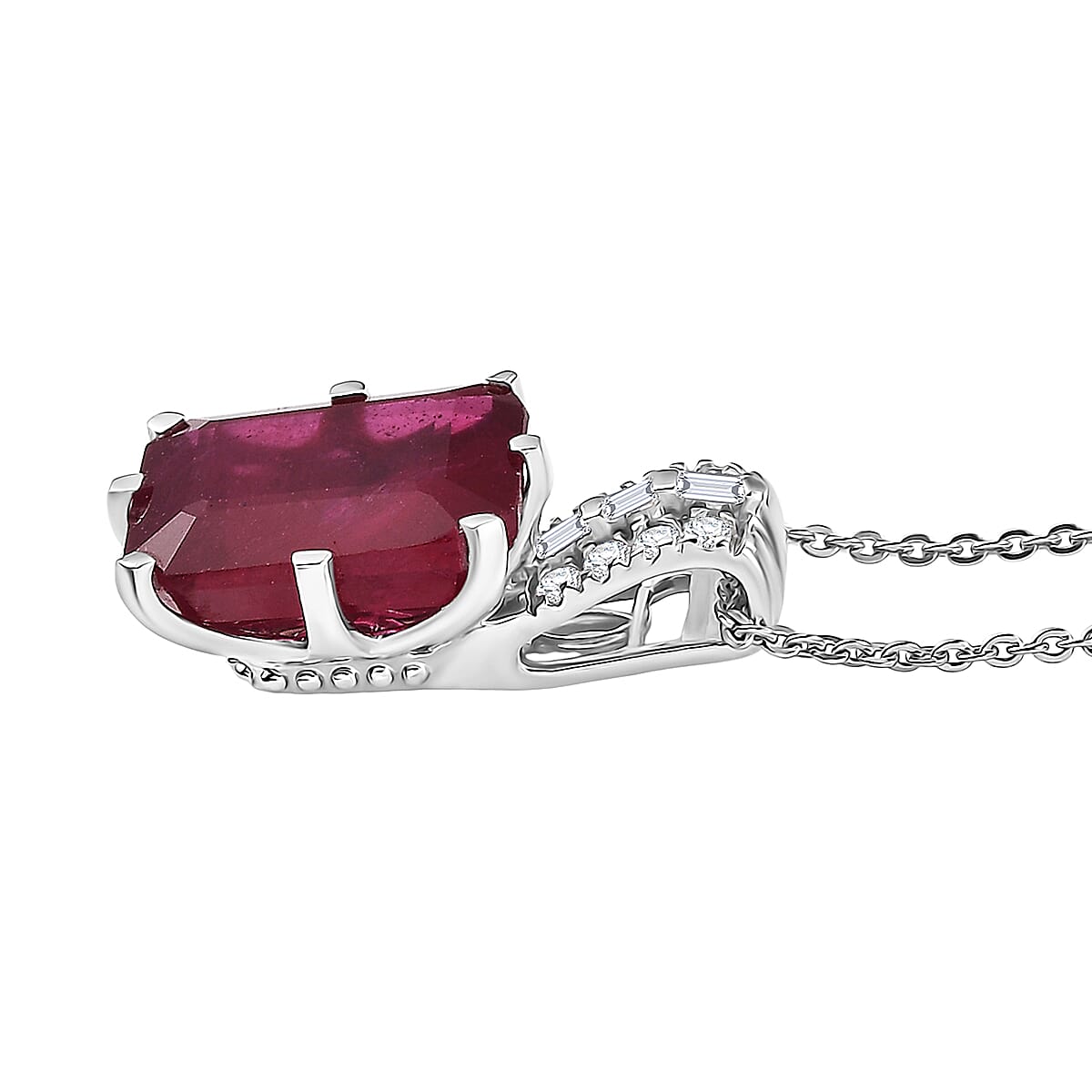 D'Joy Niassa Ruby (FF) and Moissanite 8.50 ctw Crown Pendant Necklace in Rhodium Over Sterling Silver 20 Inches  image number 3