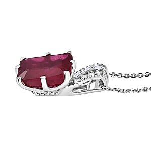 D'Joy Niassa Ruby (FF) and Moissanite 8.50 ctw Crown Pendant Necklace in Rhodium Over Sterling Silver 20 Inches 