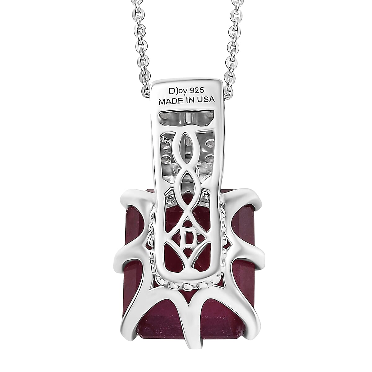 D'Joy Niassa Ruby (FF) and Moissanite 8.50 ctw Crown Pendant Necklace in Rhodium Over Sterling Silver 20 Inches  image number 4