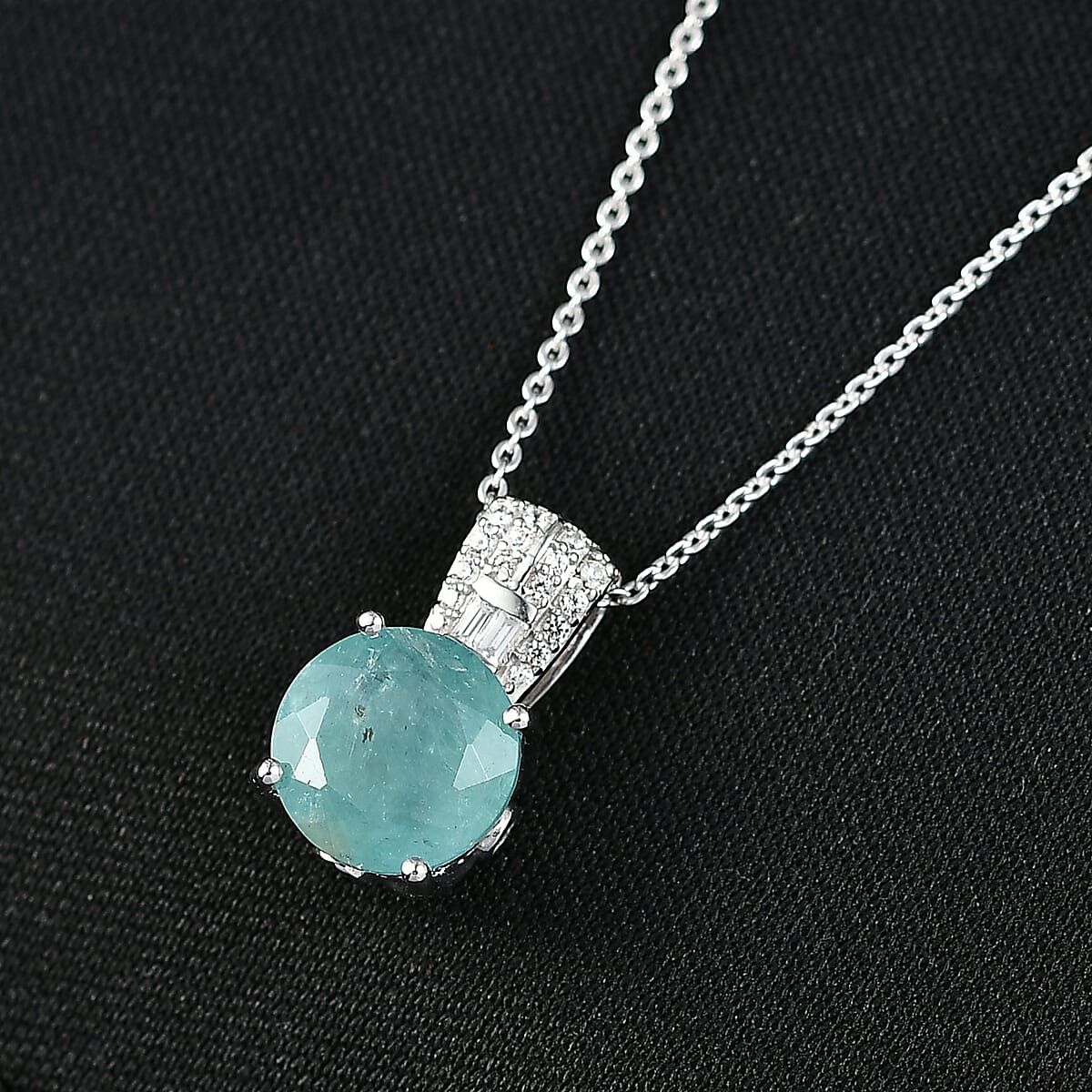 D'Joy Premium Grandidierite and White Zircon 3.00 ctw Architectural Serenity Pendant Necklace in Rhodium Over Sterling Silver 20 Inches (Del. in 7-10 Days) image number 1