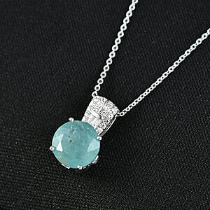 D'Joy Grandidierite, White Zircon Pendant Necklace in Rhodium Over Sterling Silver 3.00 ctw (20 Inches) (Del. in 7-10 Days)