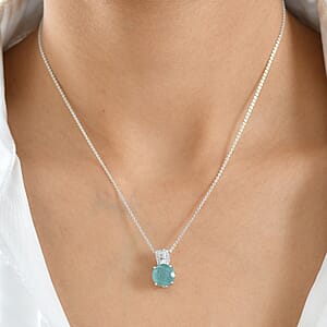 D'Joy Grandidierite, White Zircon Pendant Necklace in Rhodium Over Sterling Silver 3.00 ctw (20 Inches) (Del. in 7-10 Days)