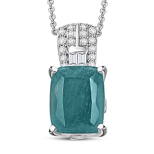 D'Joy Premium Grandidierite and White Zircon 3.40 ctw Pendant Necklace in Rhodium Over Sterling Silver 20 Inches (Del. in 7-10 Days)