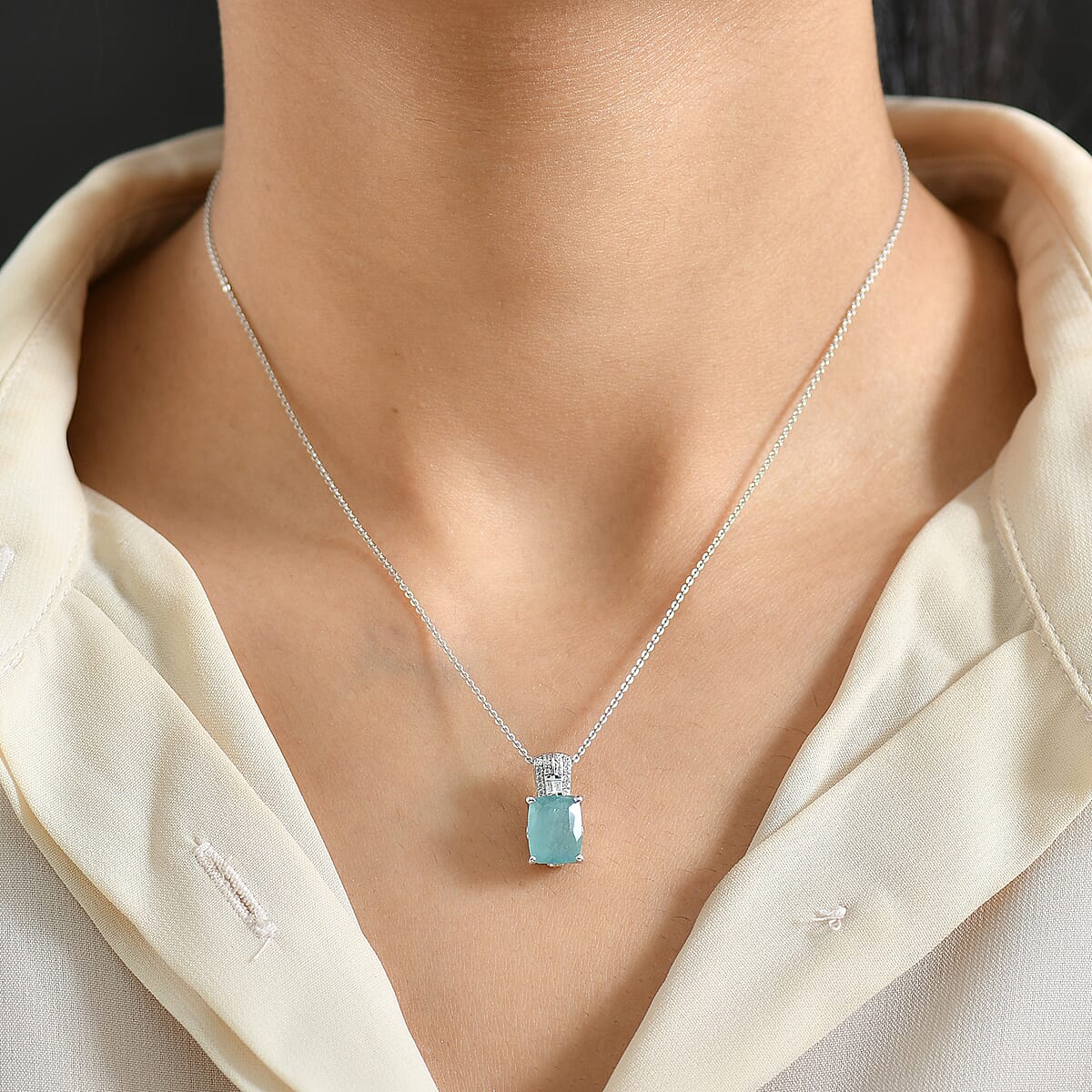 D'Joy Premium Grandidierite and White Zircon 3.40 ctw Pendant Necklace in Rhodium Over Sterling Silver 20 Inches (Del. in 7-10 Days) image number 2