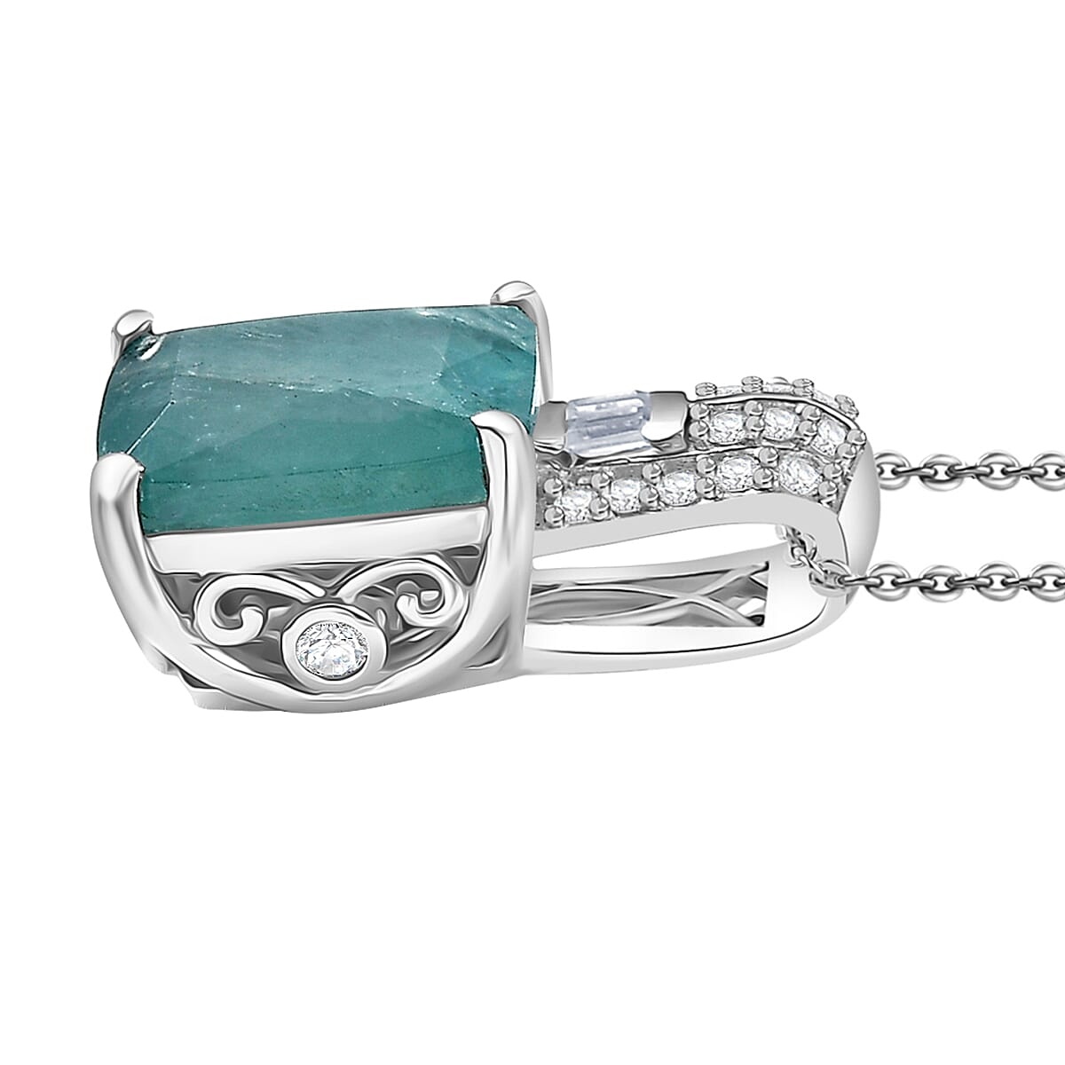 D'Joy Premium Grandidierite and White Zircon 3.40 ctw Pendant Necklace in Rhodium Over Sterling Silver 20 Inches (Del. in 7-10 Days) image number 3