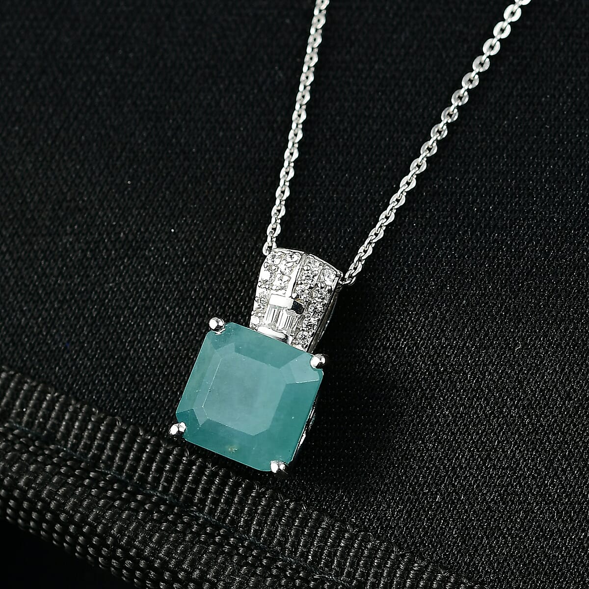 D'Joy Asscher Cut Premium Grandidierite and White Zircon 4.00 ctw Architectural Serenity Pendant Necklace in Rhodium Over Sterling Silver 20 Inches (Del. in 7-10 Days) image number 1