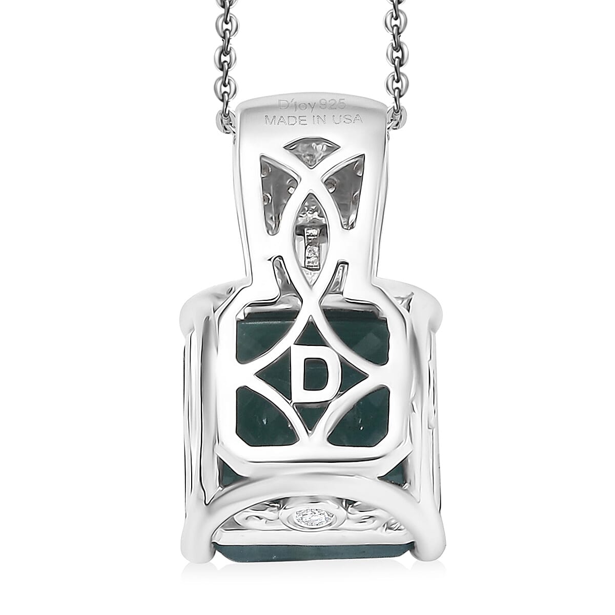 D'Joy Asscher Cut Premium Grandidierite and White Zircon 4.00 ctw Architectural Serenity Pendant Necklace in Rhodium Over Sterling Silver 20 Inches (Del. in 7-10 Days) image number 4