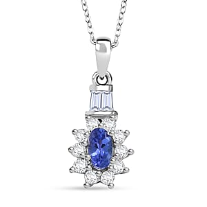 D'Joy AAA Tanzanite and Moissanite 0.60 ctw Twilight Starburst Pendant Necklace in Rhodium Over Sterling Silver 20 Inches