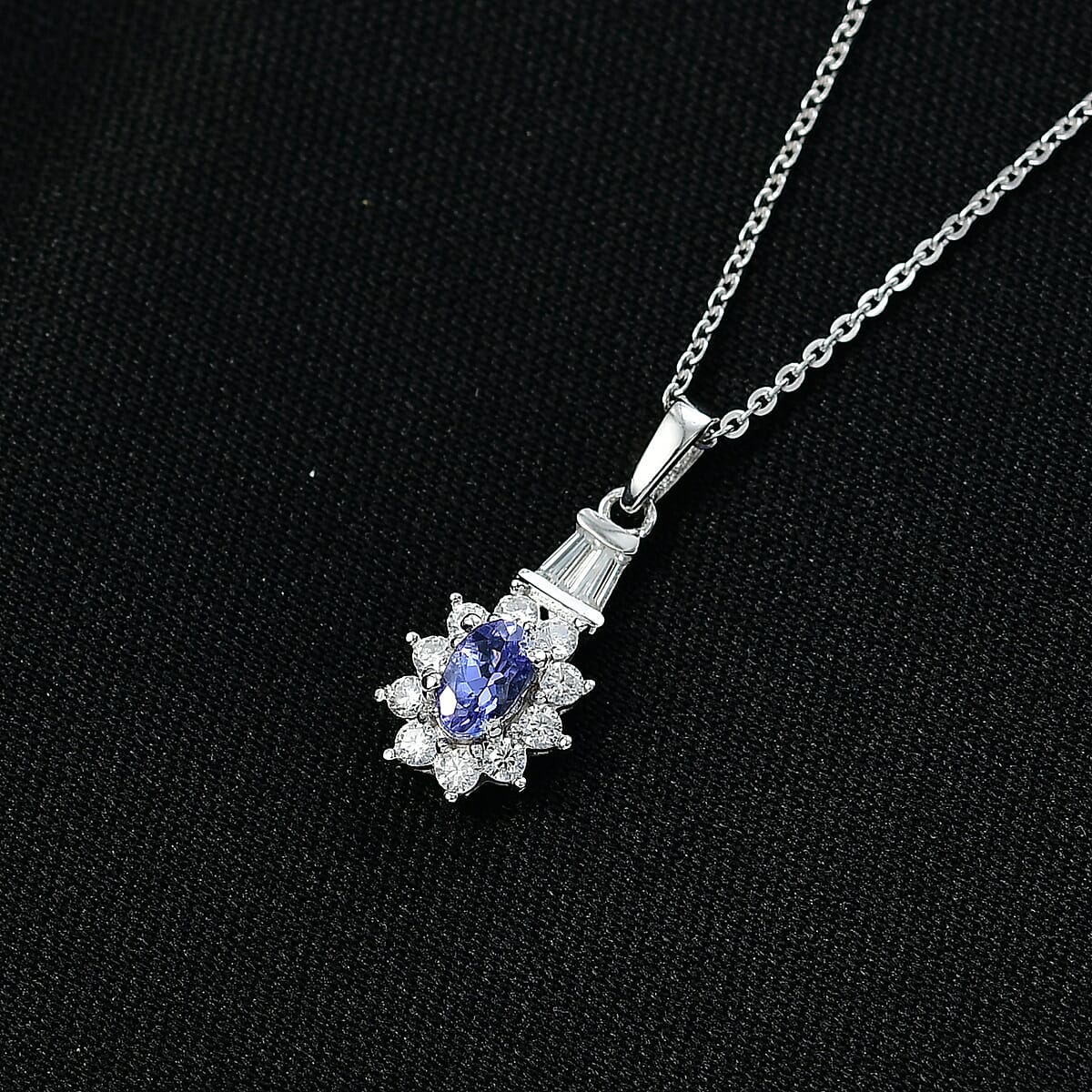 D'Joy AAA Tanzanite and Moissanite 0.60 ctw Twilight Starburst Pendant Necklace in Rhodium Over Sterling Silver 20 Inches image number 1