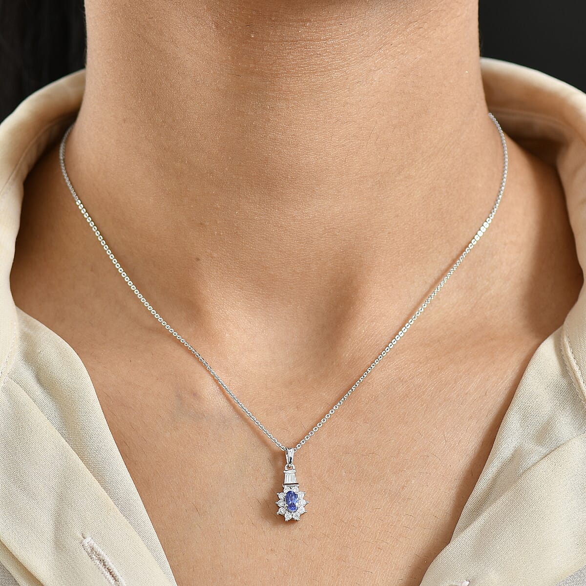 D'Joy AAA Tanzanite and Moissanite 0.60 ctw Twilight Starburst Pendant Necklace in Rhodium Over Sterling Silver 20 Inches image number 2