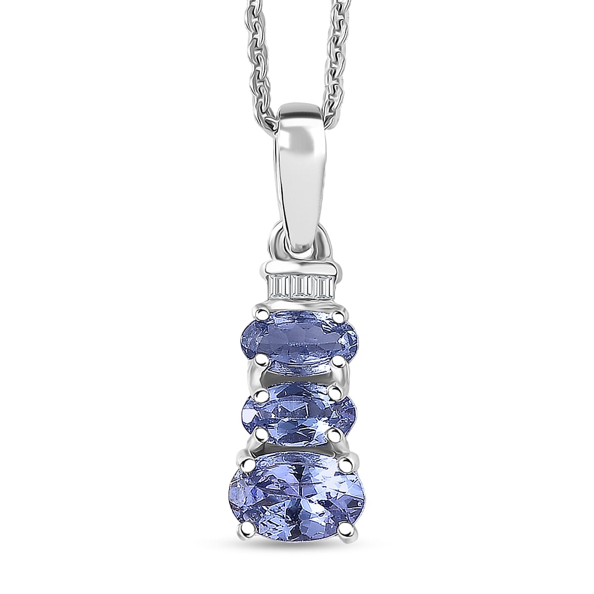 D'Joy Tanzanite and Diamond 0.90 ctw Pendant Necklace in Rhodium Over Sterling Silver 20 Inches image number 0