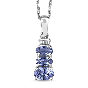 D'Joy Tanzanite and Diamond 0.90 ctw Pendant Necklace in Rhodium Over Sterling Silver 20 Inches