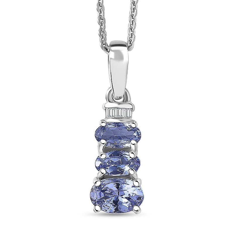 D'Joy Tanzanite and Diamond 0.90 ctw Oval Harmony Pendant Necklace in Rhodium Over Sterling Silver 20 Inches