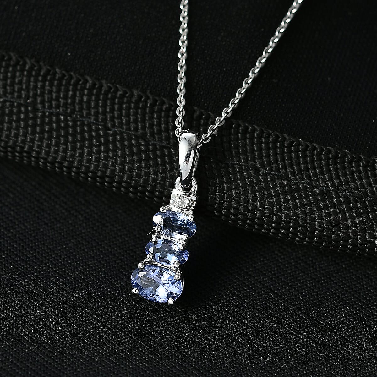 D'Joy Tanzanite and Diamond 0.90 ctw Pendant Necklace in Rhodium Over Sterling Silver 20 Inches image number 1