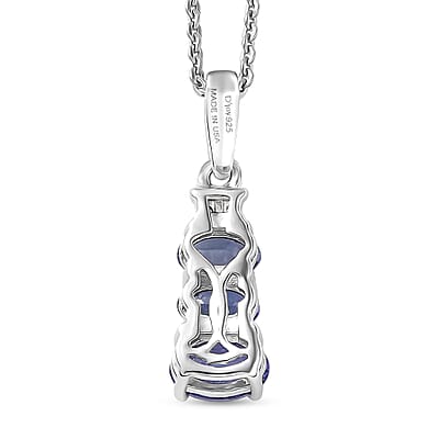 D'Joy Tanzanite and Diamond 0.90 ctw Oval Harmony Pendant Necklace in Rhodium Over Sterling Silver 20 Inches