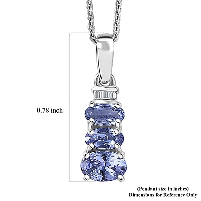 D'Joy Tanzanite and Diamond 0.90 ctw Oval Harmony Pendant Necklace in Rhodium Over Sterling Silver 20 Inches