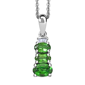 D'Joy Chrome Diopside, Diamond Pendant Necklace in Rhodium Over Sterling Silver 1.00 ctw (20 Inches)