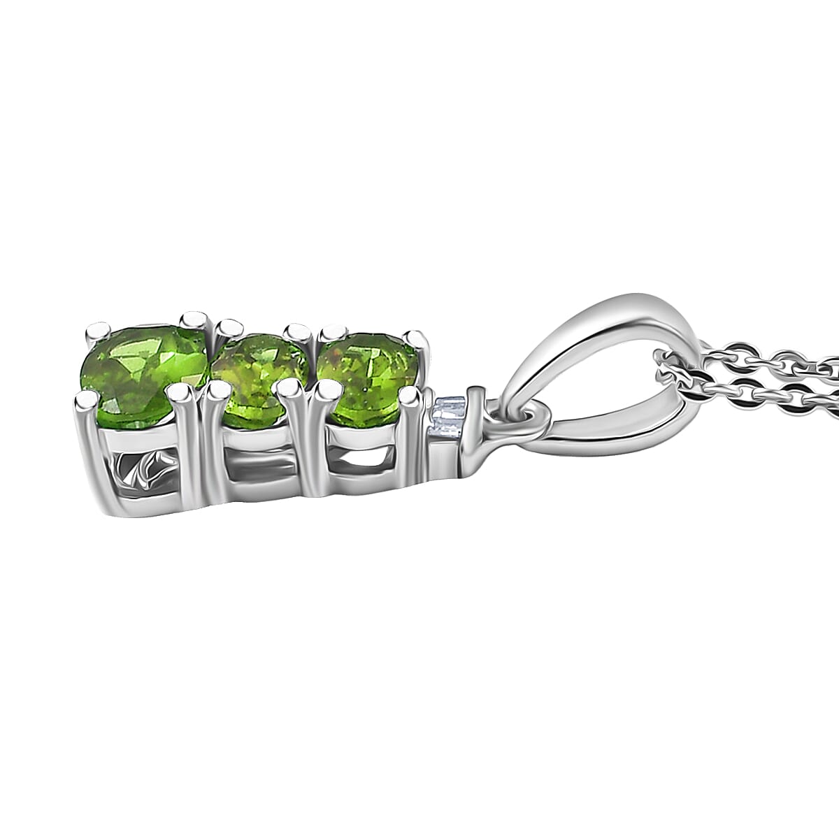 D'Joy Chrome Diopside, Diamond Oval Harmony Pendant Necklace in Rhodium Over Sterling Silver 1.00 ctw (20 Inches)