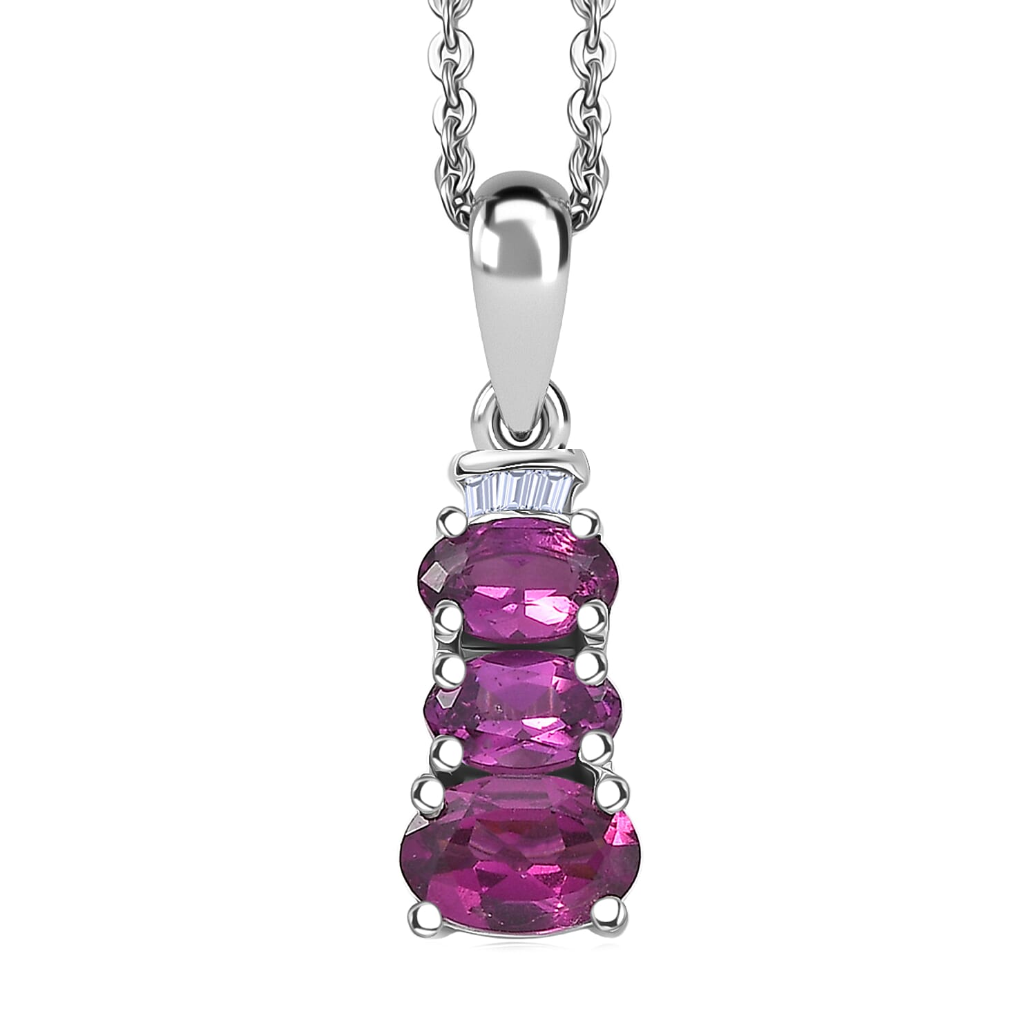 D'Joy Radiant Ember Garnet, Diamond Oval Harmony Pendant Necklace in Rhodium Over Sterling Silver 1.20 ctw (20 Inches)