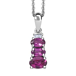 D'Joy Radiant Ember Garnet, Diamond Oval Harmony Pendant Necklace in Rhodium Over Sterling Silver 1.20 ctw (20 Inches)
