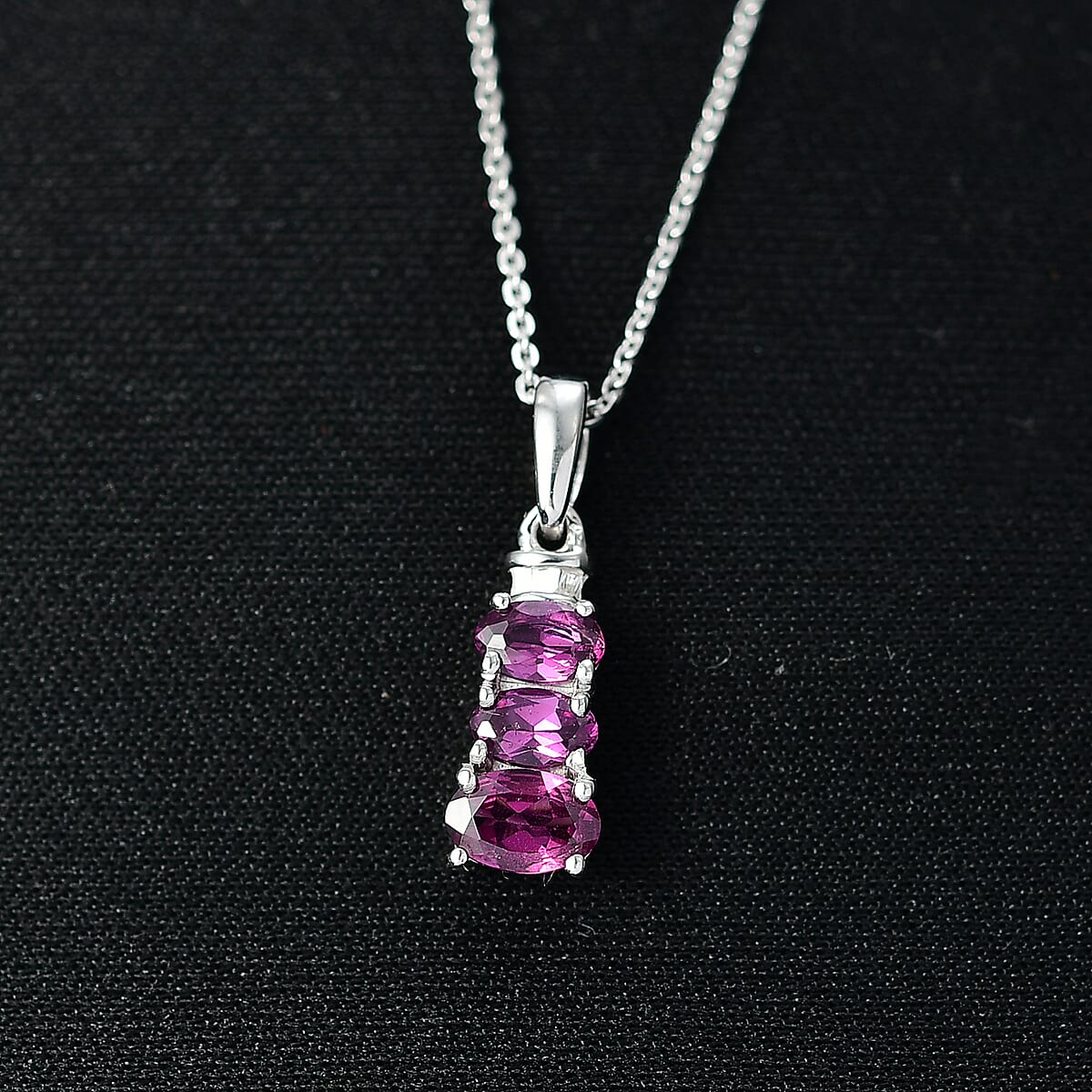 D'Joy Radiant Ember Garnet, Diamond Oval Harmony Pendant Necklace in Rhodium Over Sterling Silver 1.20 ctw (20 Inches) image number 1
