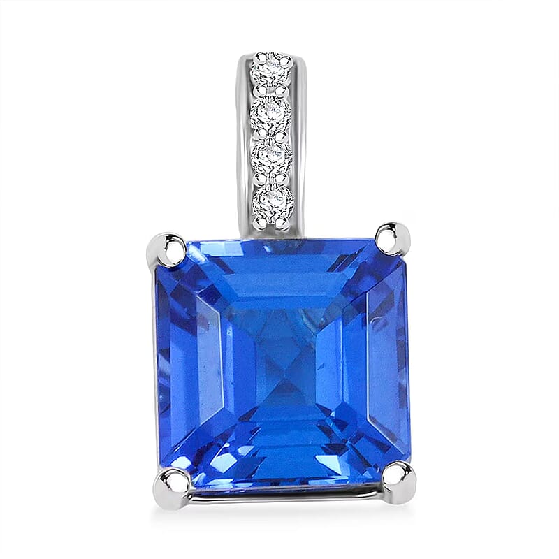 Certified & Appraised Rhapsody Asscher Cut AAAA Tanzanite and Diamond E-F VS 1.85 ctw Pendant Necklace 18 Inches in 950 Platinum