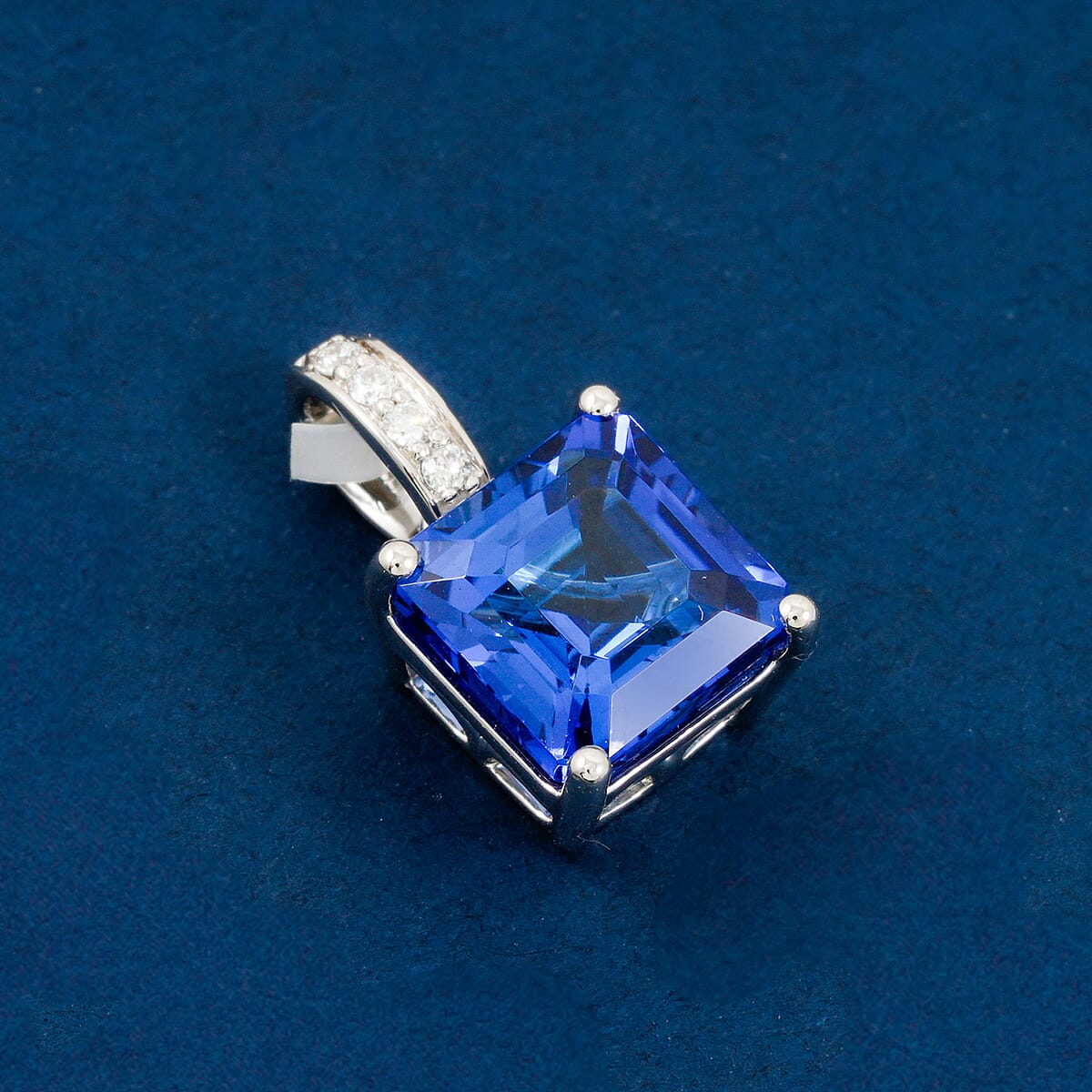 Certified & Appraised Rhapsody Asscher Cut AAAA Tanzanite and Diamond E-F VS 1.85 ctw Pendant Necklace 18 Inches in 950 Platinum  image number 1