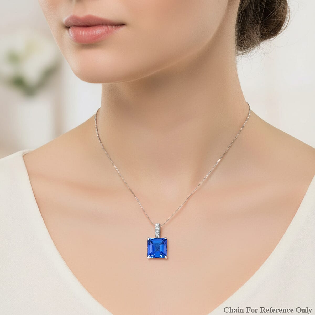 Certified & Appraised Rhapsody Asscher Cut AAAA Tanzanite and Diamond E-F VS 1.85 ctw Pendant Necklace 18 Inches in 950 Platinum  image number 2
