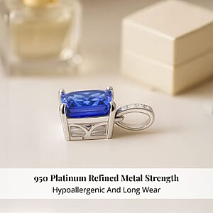Certified & Appraised Rhapsody Asscher Cut AAAA Tanzanite and Diamond E-F VS 1.85 ctw Pendant Necklace 18 Inches in 950 Platinum 