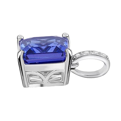 Certified & Appraised Rhapsody Asscher Cut AAAA Tanzanite and Diamond E-F VS 1.85 ctw Pendant Necklace 18 Inches in 950 Platinum