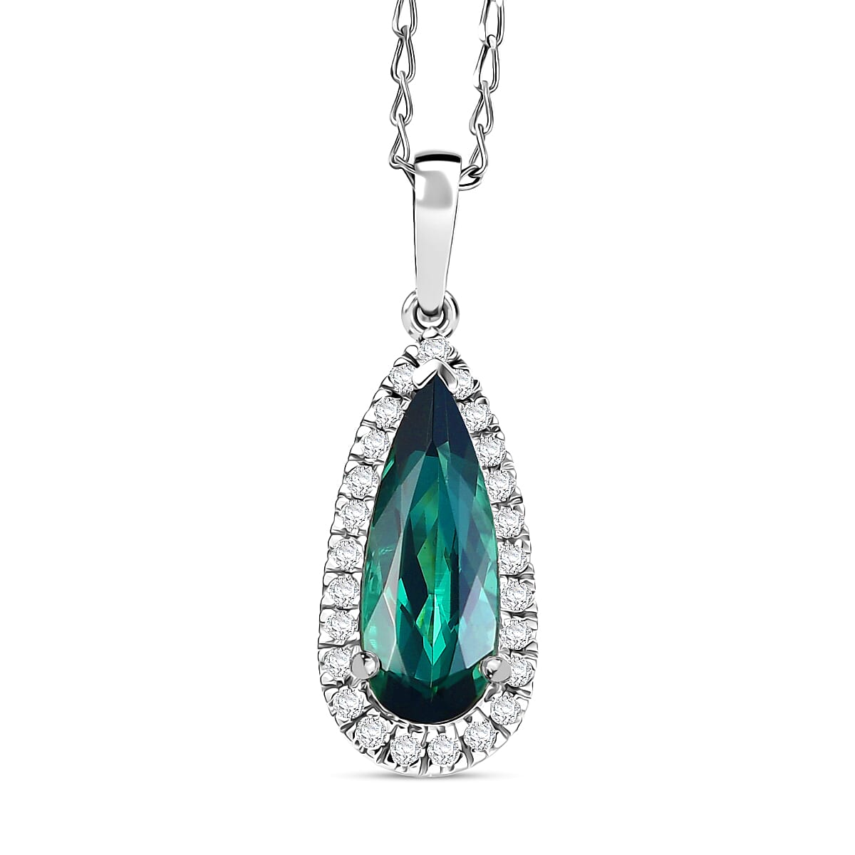 Doorbuster Certified & Appraised Rhapsody AAAA Pirineu Lagoon Tourmaline and Diamond E-F VS 2.00 ctw Pendant Necklace in 950 Platinum 20 Inches image number 0