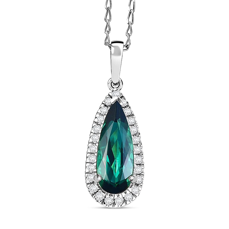  Certified & Appraised Rhapsody AAAA Pirineu Lagoon Tourmaline and Diamond E-F VS 2.00 ctw Pendant Necklace in 950 Platinum 20 Inches